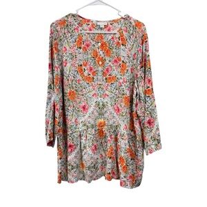 J Jill Floral Print Tunic Top Size XL Tall Peplum Popover Cottagecore Botanical